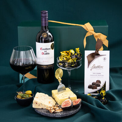The Essentials Gift Basket - Wine, Cheese & Chocolate